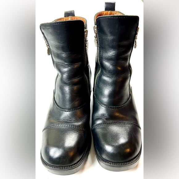 Harley Davidson Amherst Leather Double Zip Chunky Heel Ankle Boots - Picture 3 of 10